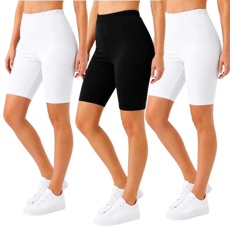 Image of Women's Cotton Lycra Cycling Shorts | 95% Cotton 5% Spandex | Stretchable Knee Length Tights for Gym, Yoga & Sports