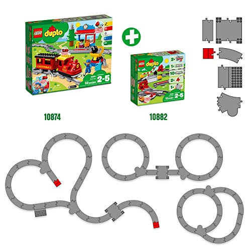 LEGO Duplo Vías Ferroviarias, Juego de Construcción para Niños y Niñas de Años o Más con Ladrillo de Acción Rojo, Accesorio para Sets de Trenes de Juguete 10882