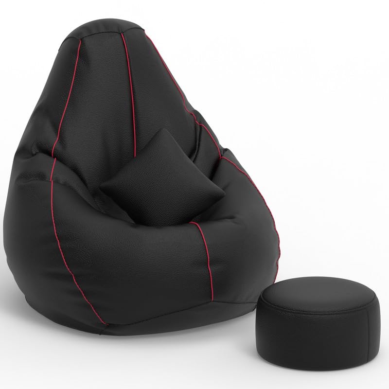 Image of Biggie Bean Bag Chair 6XL with Beans Filled-3D Zen Piping- Bean Bag with 3D Piping-Crafted for Comfort-Styled for Elegance with Free Cushion & Footrest (Matching Color : Piping, Black Pink)