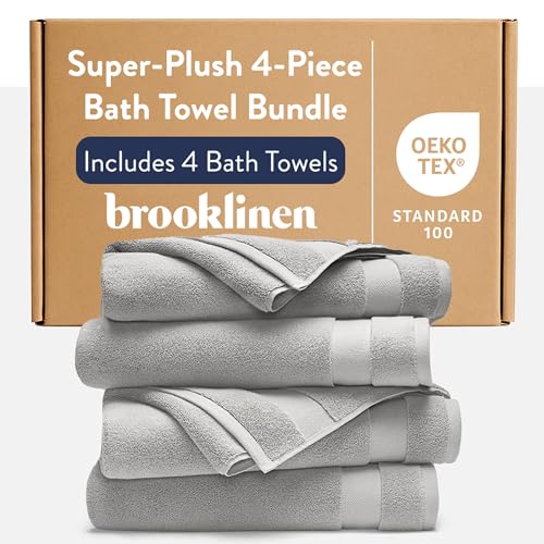 Brooklinen Super-Plush 100% Turkish Cotton Bath Towels - Set of 4-770 GSM, Highly Absorbent, Machine Washable, Perfect Bath Towel Set for Home & Bathroom (30" x 58", Pewter Grey)