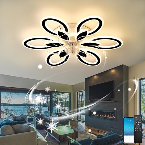 Bathroom Ceiling Extractor Fan with LED Light and Smart Control Modern DC Motor Ceiling Fan Light for Bedroom Quiet Black Finish WiFi Enabled App Control