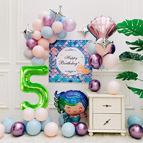 Image of 40 Inch Green Number 5 Balloon, 5th Birthday Decoration Boys Girls