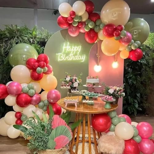 Image of MEBAY Balloons Arch Kit, 146Pcs Matte Rose Red Tender Pink Macaron Green Yellow Latex Balloon Different Sizes 18 12 10 5 Inch for Birthday Baby Bridal Shower Wedding Party Backdrop Decorations