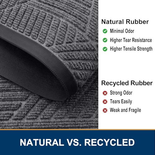 Smiry Front Door Mat Outside Entrance, Heavy Duty Sturdy Natural Rubber Doormat, Trap Dirt and Moisture, Easy Clean Low Profile Welcome Floor Mats for Indoor Outdoor Entry, 29.5x17 Inch, Light Grey