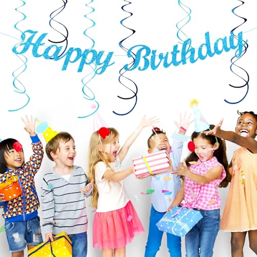 Image of Light-Royal Blue White Birthday Party-decorations - 21pcs Boys Men Ocean Happy Banner,Navy Dusty Paper Streamers Lanterns Honeycomb,tissue Pom Poms Fan,Nautical Adult Garland Supplies Decor Huglony