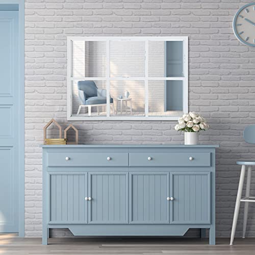 Ironsmithn Wall Mirror Farmhouse Rectangular Window Mounted Decorative Long Hanging Decoration For Bathroom Vanity, Living Room Or Bedroom (White-Iron) #TOP6