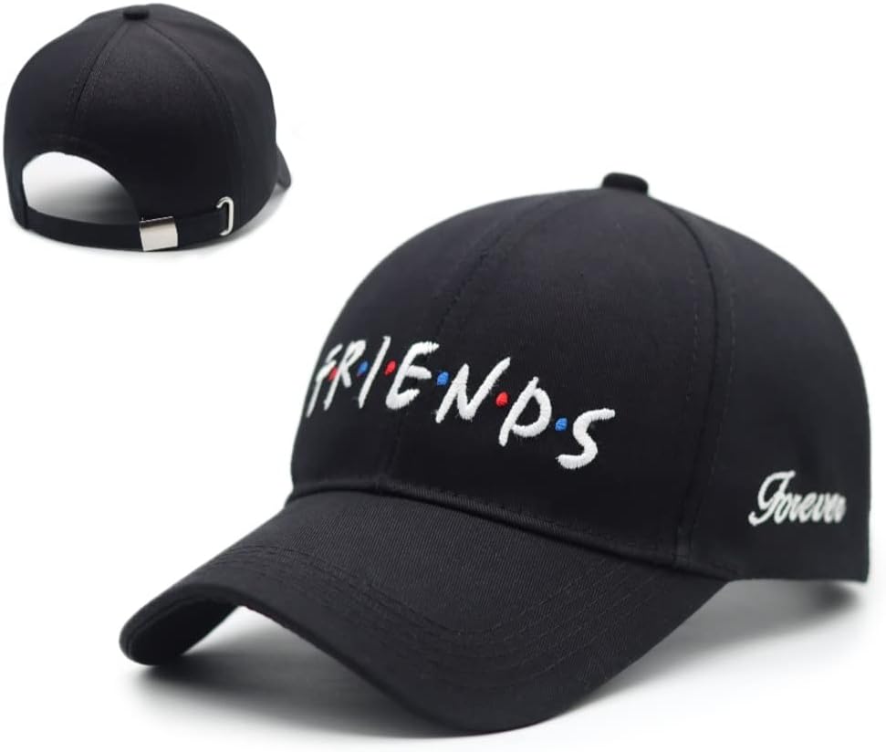 Unisex Fashionable Latest F.R.I.E.N.D.S Embroidered Cotton Adjustable Baseball caps for Women and Men, Black, One size