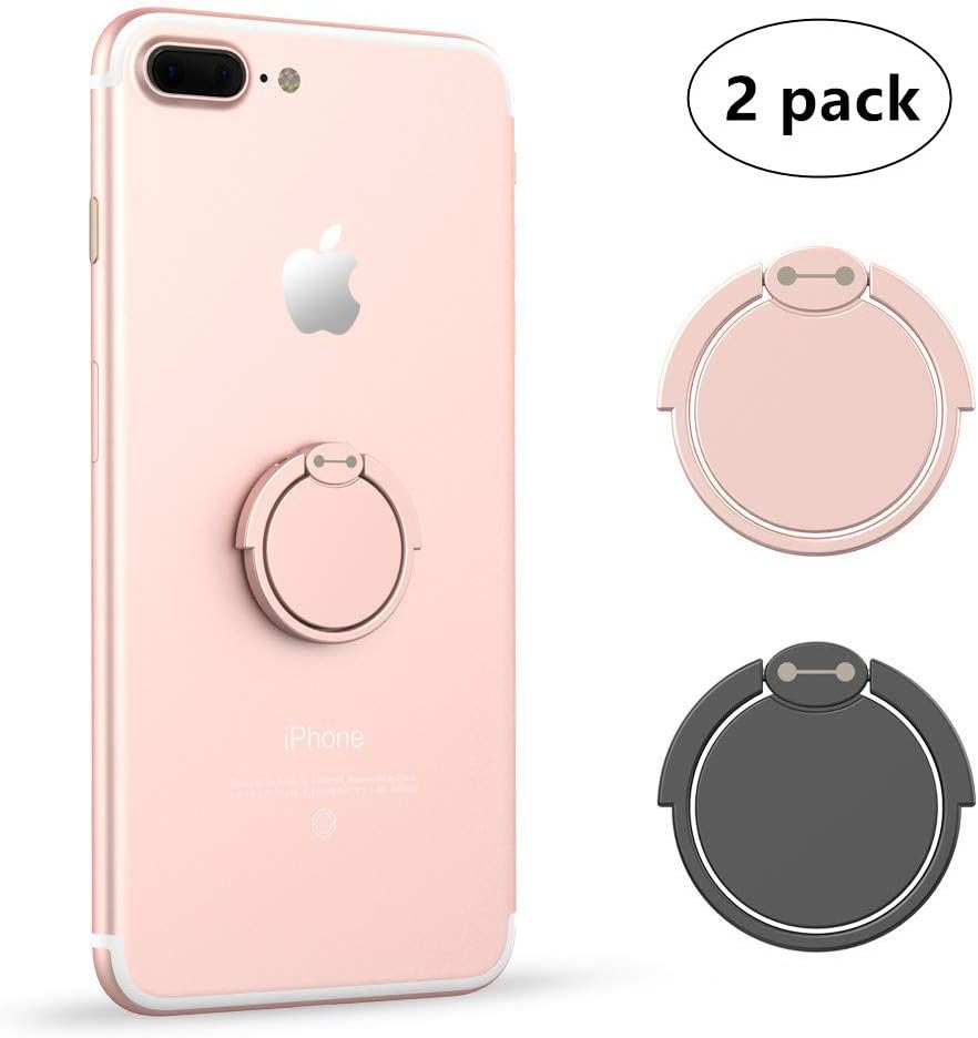 Phone Ring Holder 2 Pack ORYCOOL 360° Rotary Cell Phone Ring Holder Loop Grip Mount Universal Smartphone Kickstand Compatible with iPhone Samsung Galaxy Huawei and All Phone-Black+ Rose Gold