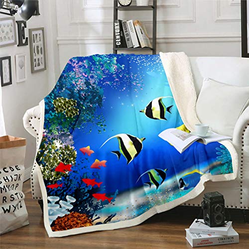 Coperta in pile con animali marini per bambini, ragazzi e ragazze, a tema oceano, coperta in peluche per culla, divano, letto, divano, bambino, 76,2 x 101,6 cm