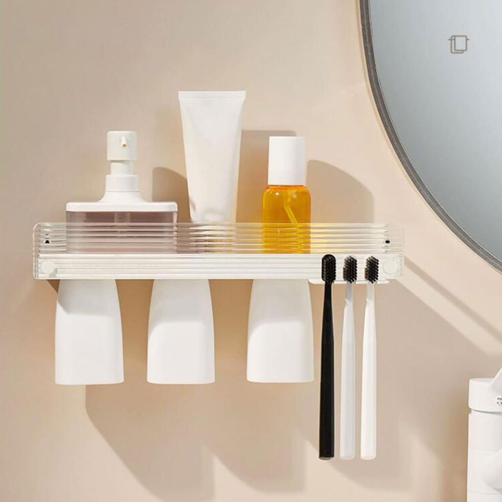Conveniente Juego de Soporte para cepillos de Dientes Blanco montado en la Pared, Soporte Organizador de plástico, Estante de Almacenamiento de Vasos de Dientes de Gran Capacidad Práctico
