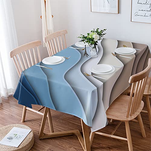 Yun Nist Blue Brown Gradient Geometric Table Cloth Waterproof Tablecover For Kitchen Tables,Beach Modern Abstract Ripple Art Decor Tablecloths For Dining Room Party Hotel Banquet 60X84In #TOP12