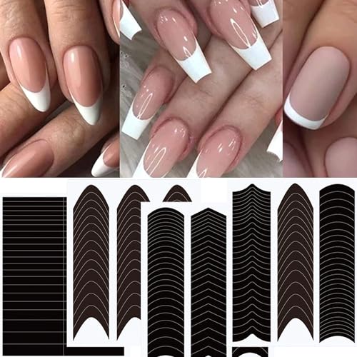 40 Sheets French Tip Nail Guides, Self-Adhesive Manicure Tips Guide Stickers,Stencil Tool for Nail Art DIY Decoration?6 Designs?