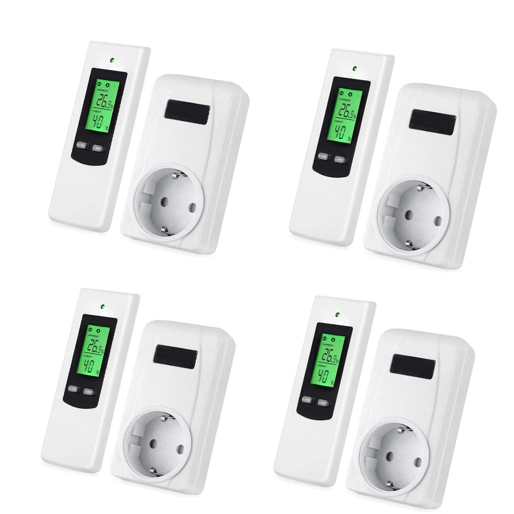 QOXEZY Thermostat Heizung Digital Steckdose Wireless Temperaturregler Mit Fernbedienung Heizung- Und Kühlmodus Temperatursensor Und Memory-Funktion LCD-Display Mit Hintergrundbeleuchtung
