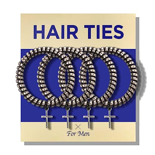 Havhaf Cross Coil Mens Spiral Hair Ties For Men 4 Pcs(Silver) - For Buns Curly Thick Dense Hair Elastic Hair Ties For Guys | No Damage Crease Breakage Man Bun Hair Tie Men With Long Hair | Perfect Hairtie For Men #TOP1