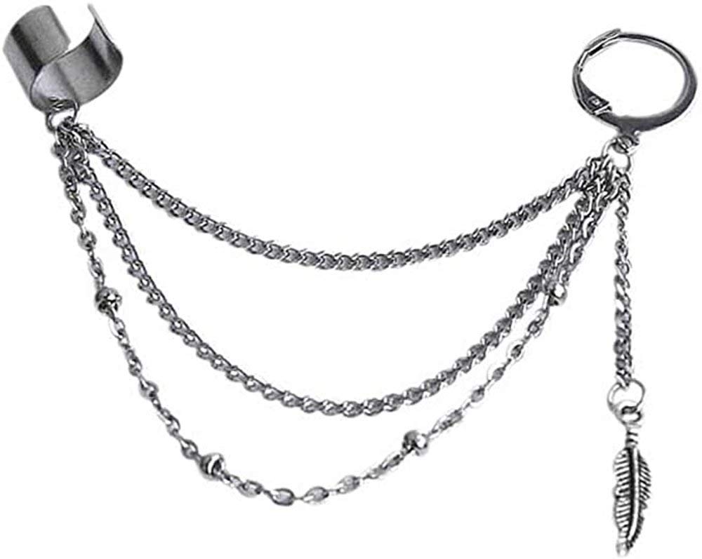 Orecchino Vintage Con Nappa A Piuma In Acciaio Inox - Cerchio Huggie A Catena Multistrato Per Donne E Uomini, Stile Punk - 4