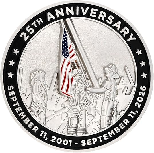 Image of PinMart's September 11th 25th Anniversary 3D Challenge Coin - Double-Sided 9 /11 Memorial Challenge Coin, Never Forget Tribute, Patriotic Commemorative Collectible