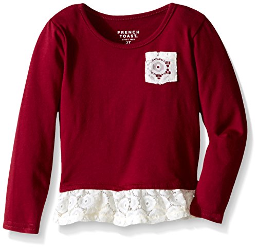 French Toast Girls' Long Sleeve Crew Neck with Lace Ruffle Hem