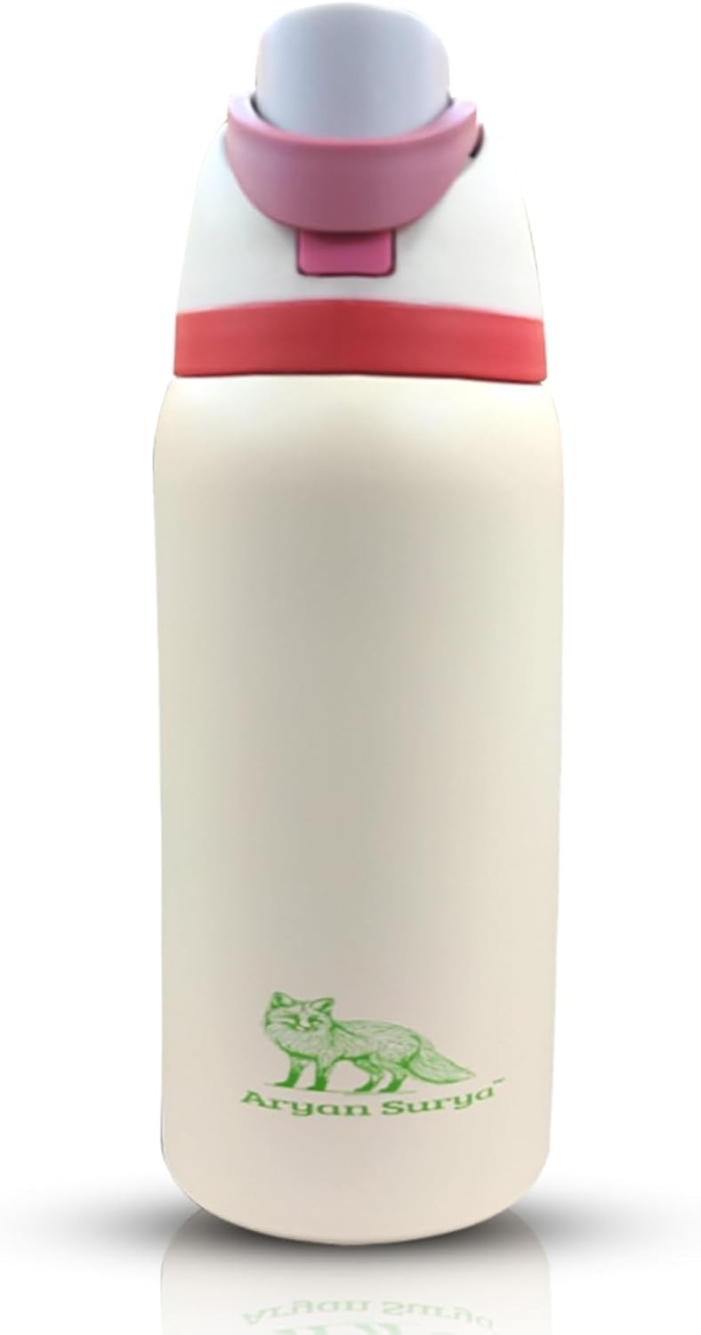 32 oz Insulated Stainless Steel Water Bottle with push-button lid with lock and Straw for Sports and Travel, BPA-Free Sports Water Bottle (FleshPink, 32)