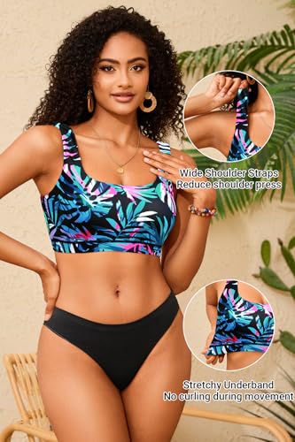Image of Women Sport Bra Swimsuit Top - Swim Bra Bikini Top Only Scoop Neck Bathing Top 2025 Swimwear