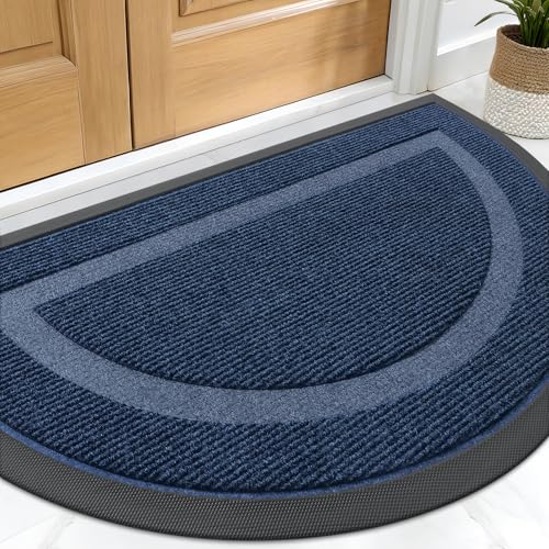 Image of OLANLY Half Circle Door Mat Indoor Outdoor Entrance Welcome, Waterproof All-Season, All-Weather Doormat, Sturdy Natural Rubber, Low Profile, Easy Clean Patio Porch Entryway Mat, 29.5x17, Blue