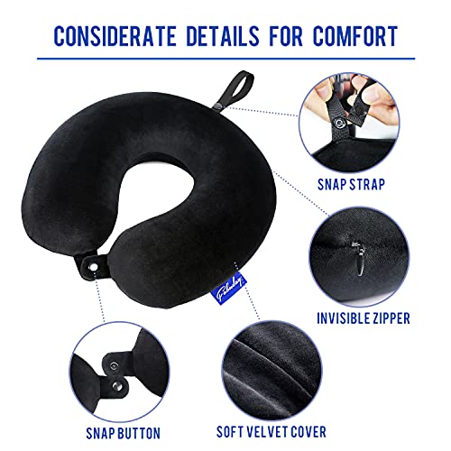 Fabuday Memory Foam Travel Pillows For Airplanes - Neck Pillow For Traveling With Attachable Snap Strap Soft Washable Cover, Flight Pillow For Sleeping, Car, Home, Office, Black #TOP5