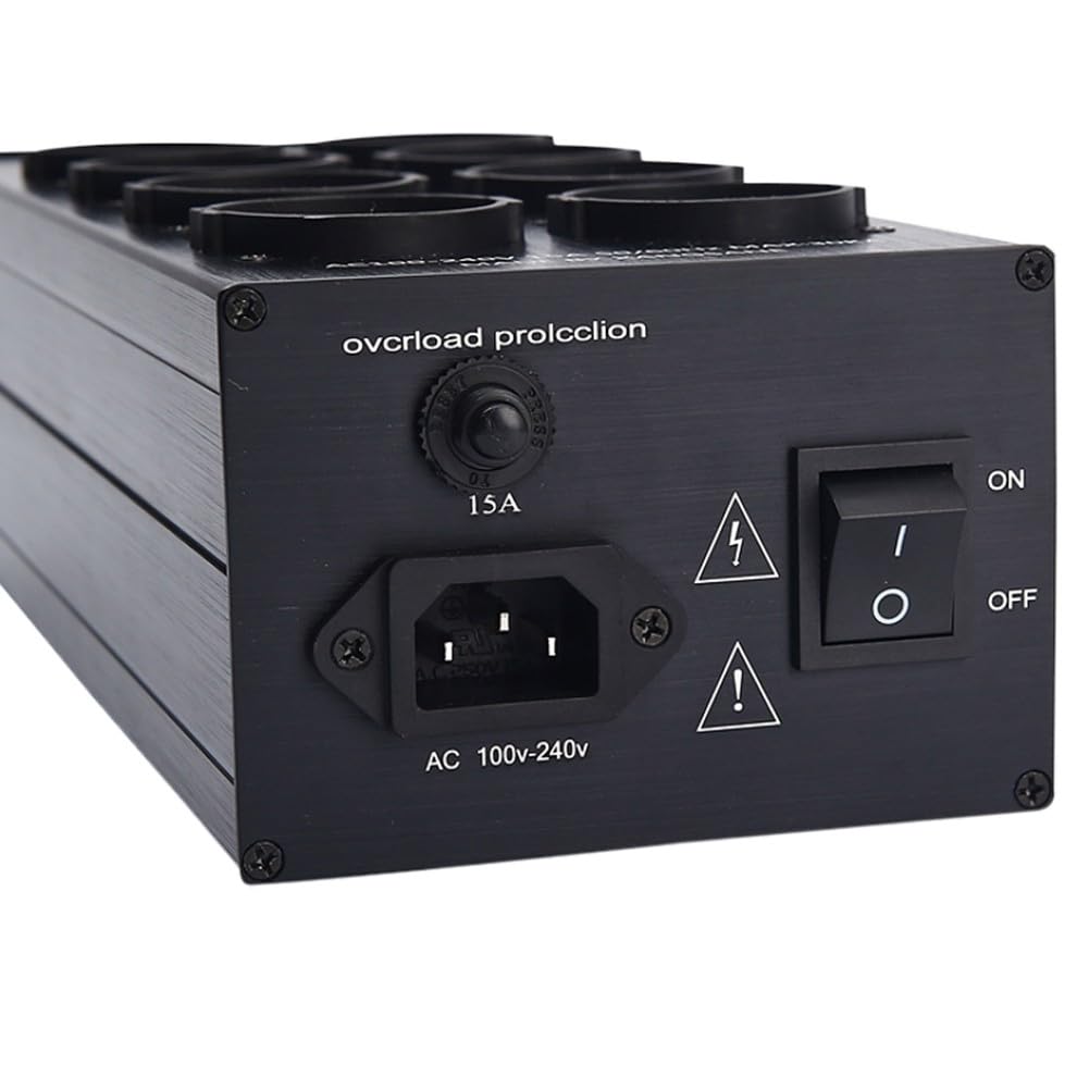 TP80 Plus Netzfilter EU-Standard 6-Fach Steckerdose 3000W 15A EMI-Rauschunterdrückung für Hi-Fi Audio Video System Aluminium Gehäuse Schwarz