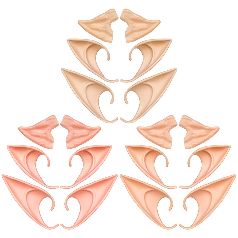 Aomig Elfenohren 9 Paar Weiche Elf Ears für Kinder und Erwachsene Latex Elfen Ohren Cosplay Fairy Ears Halloween Party Zubehör Weihnachts Elfen-Cosplay Karneval Fasching 3 Größen (Hell, Rosa, Dunkel)