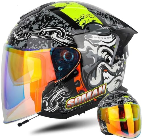 Casque moto ouvert rétro Bluetooth double pare-soleil anti-choc taille M