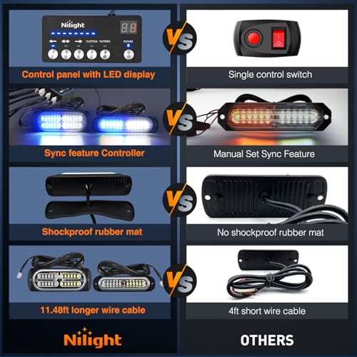 Image of Nilight 8PCS Led Strobe Lights with Controller 12V 24V Sync Blue White