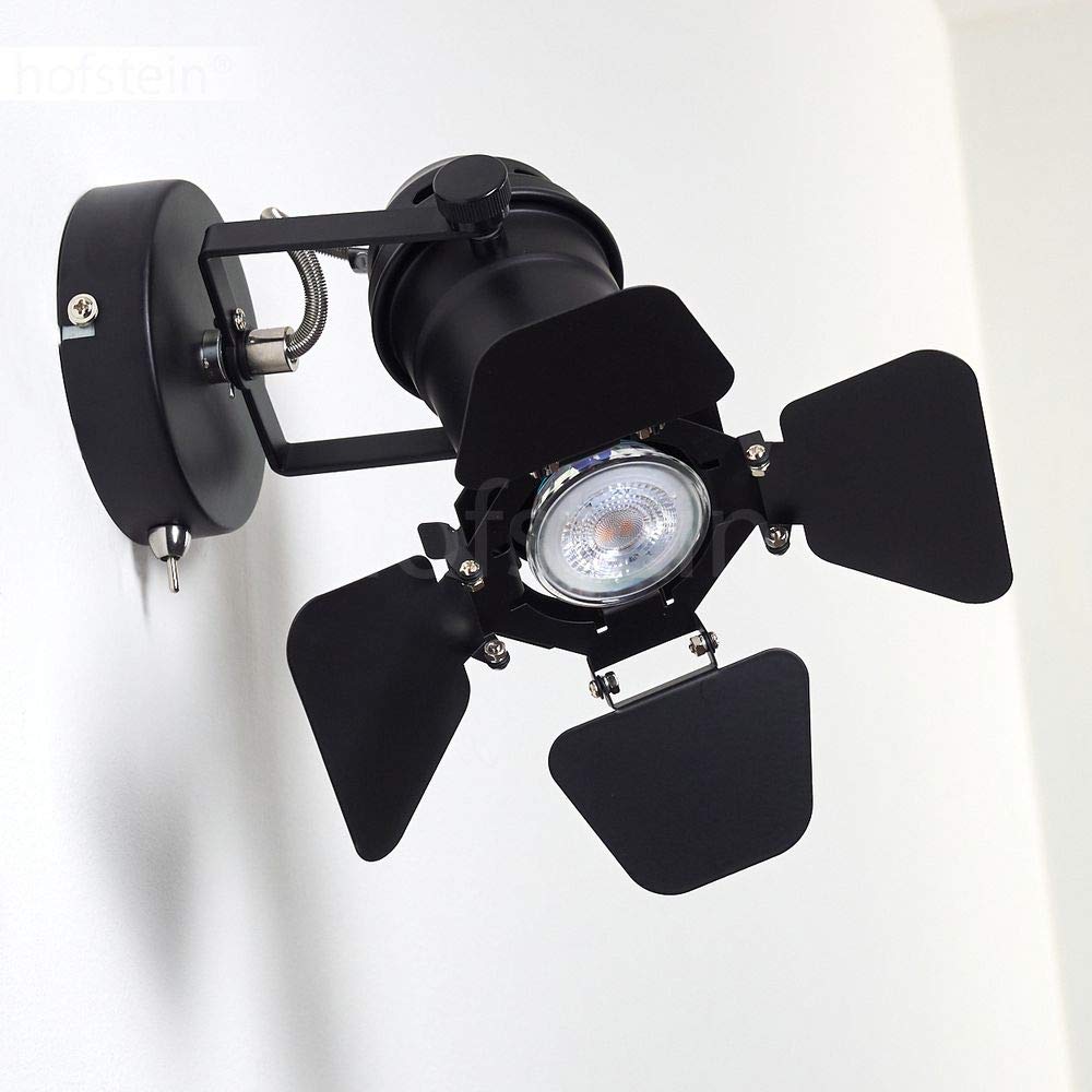 HOFSTEIN Applique Lichinga en métal noir, lampe style projecteur vintage avec clapets modulables, créant un effet lumineux au mur, pour 1 ampoule GU10, ampoule(s) non incluse(s)