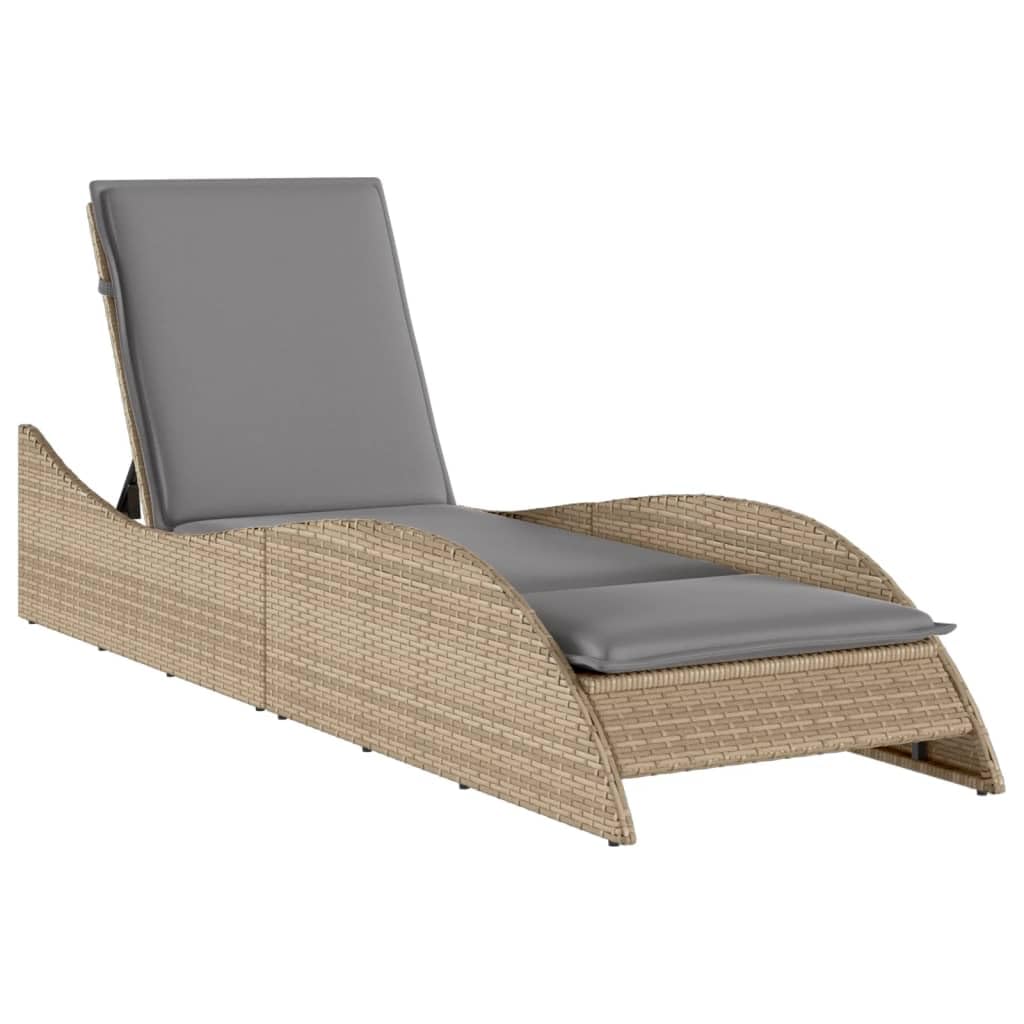 Lettino Prendisole da Giardino in Polyrattan con Cuscino Beige | Sdraio relax per giardino e bordo piscina con schienale regolabile a 3 posizioni e morbida imbottitura sfoderabile.