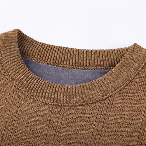Men'S O-Neck Long-Sleeved Fleece Thickened Knitted Sweater Warm Autumn and Winter Striped Sweater4