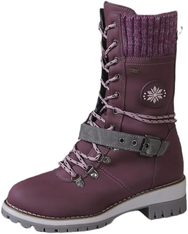 Winter thick and warm high-top snow boots with front lacing design, thick sole for anti-slip and wear resistance. Women's large-sized warm cotton shoes.