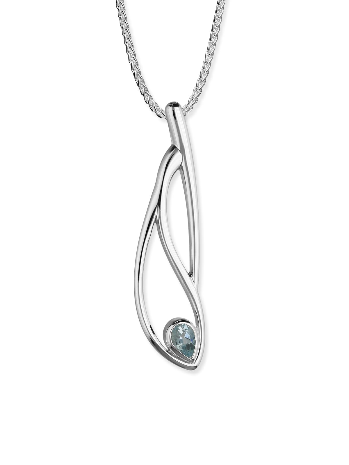 ORTAK 925 Sterling Silver Handmade Pendant Necklace Featuring Natural Aquamarine Gemstone Retreat Collection High Polished Scottish Fine Jewellery Made In Scotland