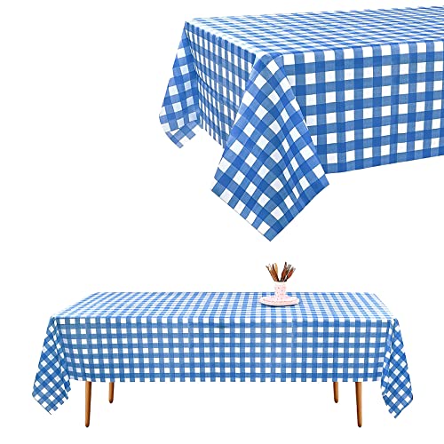 Bailinks Manteles de Fiesta, 2 manteles Desechables, 137x274 cm, manteles rectangulares de plástico para Fiestas de cumpleaños, Decoraciones de Fiesta de Navidad (Cuadros Azules y Blancos)