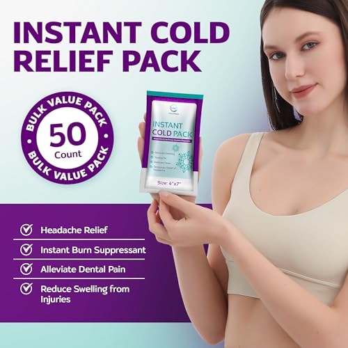 Image of Disposable Instant Ice Packs for Injuries 50 Packs (7 inch x 4 inch) | Instant Ice Cold Pack - Cold Compress Ice Pack for Pain Relief, First Aid Essential, Swelling, Toothache, Athletes & Outdoor Activities