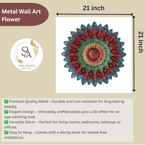 Image of SETHI AESTHETIC Metal Designer Flower Wall Decor, Flower Wall Art, Decor item,- Size 21 X 21 inch (Metallic Designer Blue)