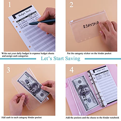 Antner A6 Budget Binder With Zipper Envelopes For Budgeting, Money Organizer For Cash, Expense Budget Sheets With Labels For 6-Ring Money Saving Binder With Cash Envelopes, Pink #TOP4