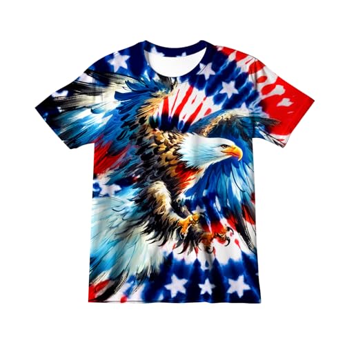 Harycnct Little Kids Red Blue White US Flag Tie Dye Shirt 4th Eagle Tie-Dyed America Patriotic Tshirt 6-16 Years Boys Girls Fourth of July USA Tie-Dye Tee Size 7/8