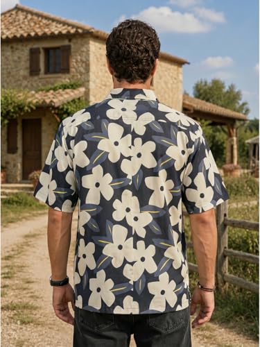 Image of BROWN CULTURE Relaxed Fit Casual Shirt for Men | Premium Cotton Blend Loose Fit Oversized Shirts | Half Sleeve Graphic Printed Fashion Shirts | Modern Everyday Streetwear Stylish Top for Men