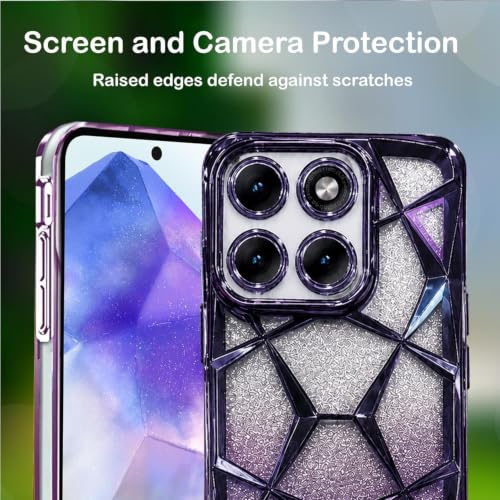 Image of VONZEE Gradient Glitter Case for Moto Edge 70 Fusion, Luxury Electroplated 3D Cube, Diamond Bling Shiny Soft TPU Clear Shockproof Women Girls Protective Phone Cover (Deep-p)