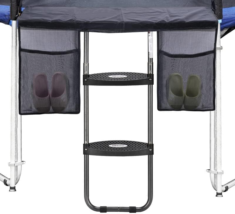 HBTower Trampoline Ladder, 2 Steps with Wide Steps, Trampoline Storage Bag, Universal Hook, 220 lbs Capacity Trampoline Accessories for Children Kids, Black