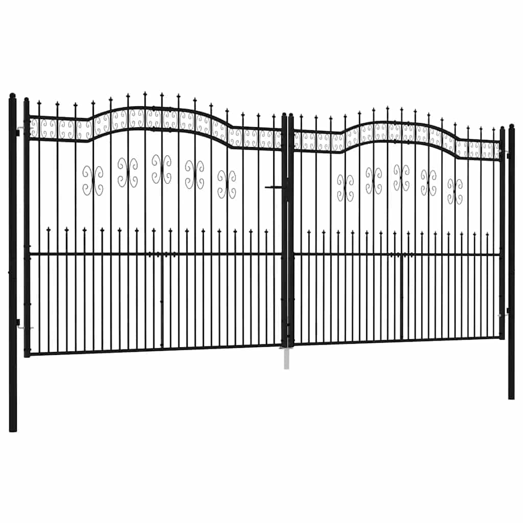 vidaXL Puerta de Valla Cancela de Cerca Jardín Patio Granja Entrada Exterior al Aire Libre Punta Lanza Acero Recubierto Negro 406x223cm