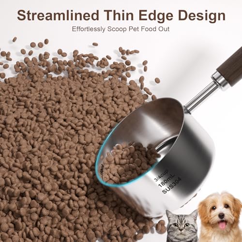 Image of Dog-Cat Food Scoop Measuring-Cup - 3 /4 Cup (6 Oz),304 stainless steels,Black walnut long handle