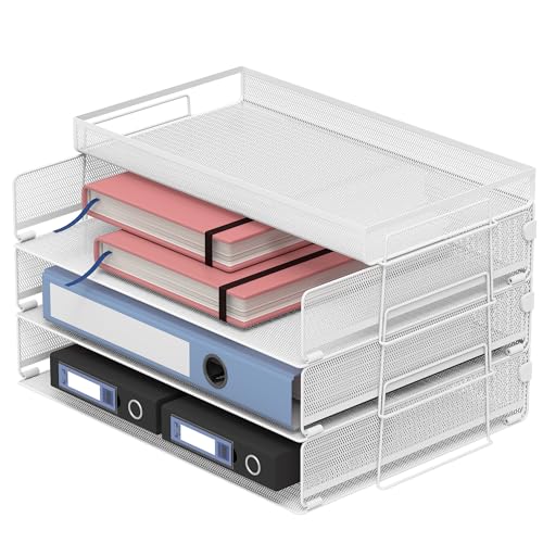 Bac à papier en maille blanche 4 niveaux : trieur de bureau A4 pliable