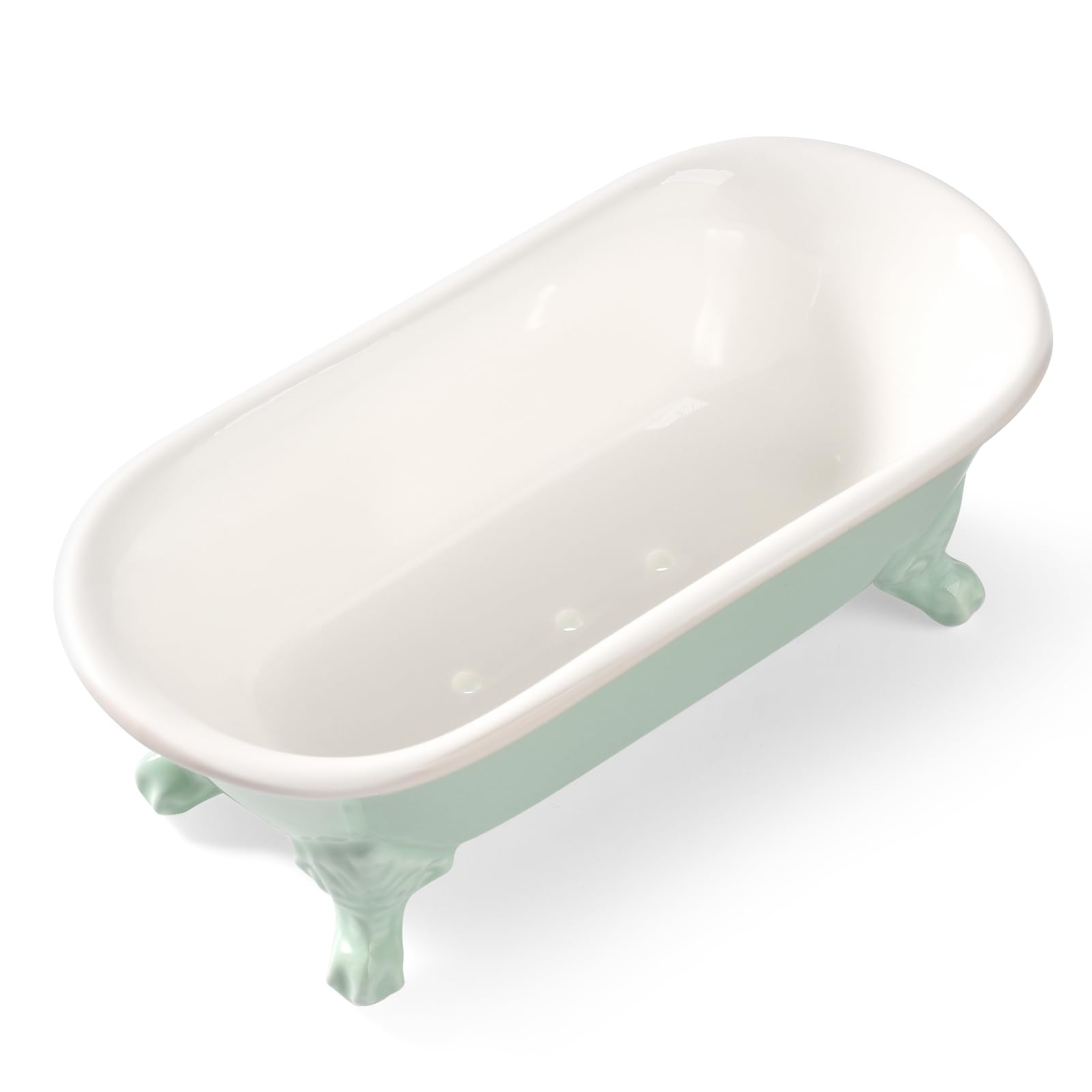 NEWHENGS 6.5" Ceramic Mini Decorative Clawfoot Bathtub Bar Soap Dish, Kitchen Sponge Holder and Shower Tray for Bathroom, 1 Pack(Bright Teal)