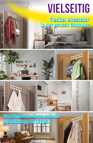 4happy Türgarderobe zum Einhängen - Türhaken für die ganze Wohnung, Standard Kleiderhaken Tür, stabile Türhakenleiste, rostfreie Haken zum Einhängen, Weiß