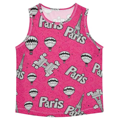 J JOYSAY Paris Eiffel Tower Pink Boys Tank Top Sleeveless Muscle Shirts Quick Dry Workout Active Sport Kids T-Shirts 3-15T