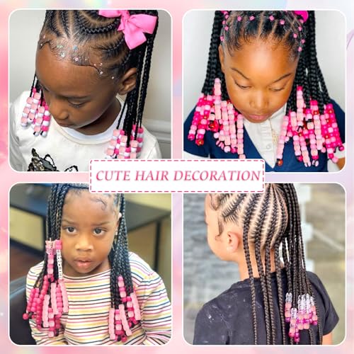 Accesorios de rastas con cuentas rosas transparentes anti-enredos 8