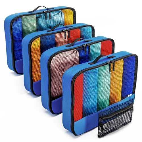 OW-Travel Organizer Valigia Salvaspazio Set di 5 Blu (Large) Organizer Viaggio. Organizzatore Valigia Zaino Viaggio. Packing Cubes. Organizzatori Valigie. Borse di Stoccaggio per Valige